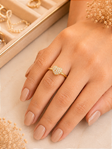 Anel Coração Cravejado - Semijoia 18k - MA561