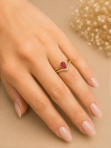Anel Luxo Cravejado Com Pedra Rosa - Semijoia 18k - MA549