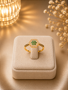 Anel Cravejado Com Pedras Verde - Semijoia 18k - MA610