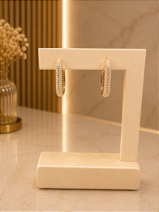 Argola Retangular Cravejada - Semijoia 18k - B671