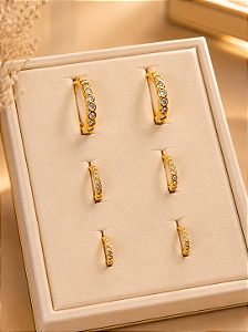 Trio de Argolas Cravejadas - Semijoia 18k - B658