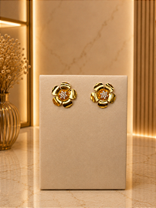 Brinco Flor Duplo Cravejado - Semijoia 18k - B700