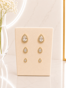 Trio de Brincos Gota Cravejado - Semijoia 18k - B745