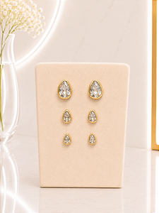 Trio Brincos Gota com Zircônia - Semijoia 18k -B812
