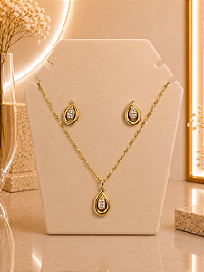 Conjunto Gota Com Zircônias - Semijoia 18k - MCJ175