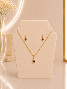 Conjunto Cravejado Com Zircônia Rosa - Semijoia 18k - MCJ174