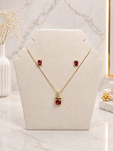 Conjunto Quadrado Rosa - Semijoia 18k - MCJ177