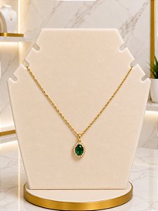 Gargantilha Pedra Verde - Semijoia 18k- MG985