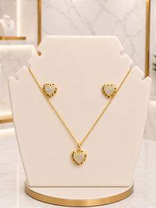 Conjunto Coração Cravejado - Semijoia 18K - MCJ186