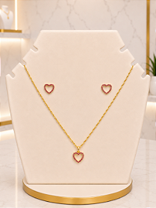 Conjunto Coração Rosa - Semijoia 18k - MCJ190