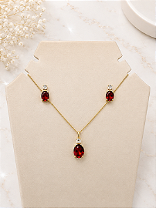 Conjunto Oval Com Zircônias - Semijoia 18k - MCJ191