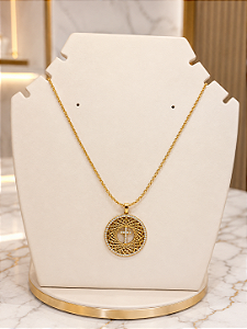 Gargantilha Cordão Baiano Medalha com Cruz Cravejada - Semijoia 18k - MG988