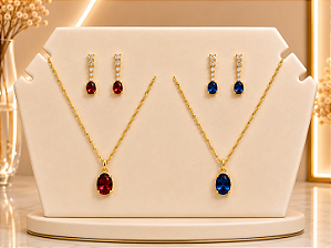 Conjunto Oval Cravejado - Semijoia 18k - MCJ198