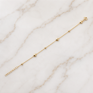 Pulseira Corações Com Bolinha - Semijoia 18k - P171