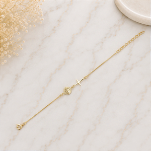 Pulseira São Bento Com Cruz - Semijoia 18k - P172