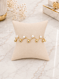 Pulseira Bola Com Pérola - Semijoia 18k - P170