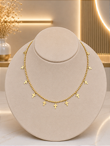 Gargantilha Choker Bolinha Com Crucifixos - Semijóias 18k – MG1008
