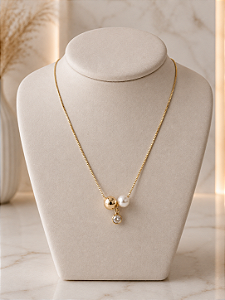 Gargantilha Bola Com Pérola e Zircônia - Semijoia 18k - MG1040