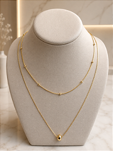 Gargantilha Choker Dupla Bolinhas 18k - Semijoia - MG1050