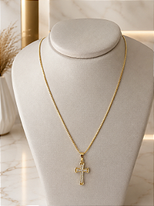 Gargantilha Crucifixo Cravejado - Semijoia 18k - MG1046