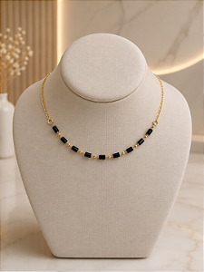 Gargantilha Cristais Pretos - Semijoia 18k MG1063