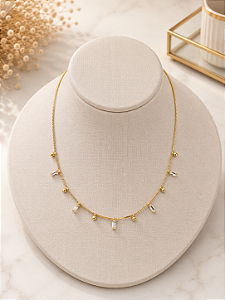 Gargantilha Zircônias Com Bolinha - Semijoia 18k - MG1044