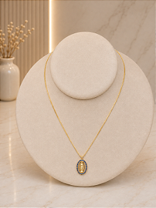 Gargantilha N.S das Graças Com Zircônias Azuis - Semijoia 18k - MG1065