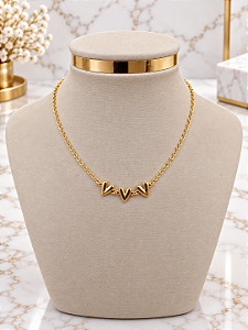 Gargantilha Choker Com Corações - Semijoia 18k - MG1077