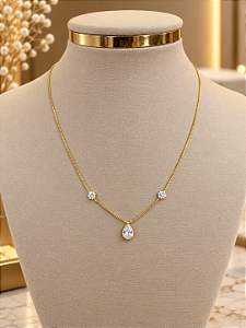 Gargantilha Gota Com Florzinhas - Semijoia 18k - MG1049