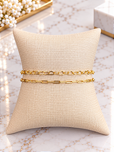 Pulseira Dupla Corações e Cartier - Semijoia 18K - P200
