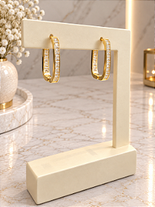 Argola Quadrada C/ Zircônias Semijoia 18k B832