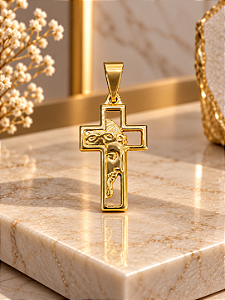 Pingente Crucifixo C Rosto de Jesus- Semijoia 18K- MPI468