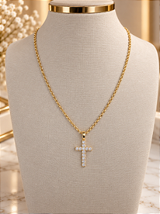 Gargantilha C Crucifixo Cravejado- Semijoia 18k- MG1087