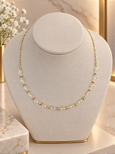 Gargantilha Bolinha Com Pedras - Semijoia 18k - MG1085