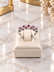 Anel Com Zircônias Rosa - Semijoia Banho Ródio - MA623