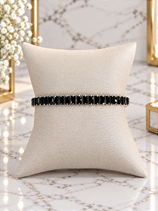 Pulseira Baguette com Zircônia Preta - Semijoias Banho Ródio - P244