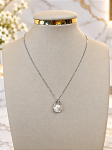 Gargantilha com Pingente Em Zirconia Gota - Aço Inoxidável - MG959