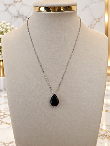 Gargantilha com Pingente Em Zirconia Gota Preta - Aço Inoxidável - MG966
