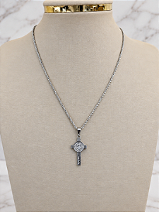 Corrente Cordão Baiano com Crucifixo São Bento - Aço Inoxidável - MG972