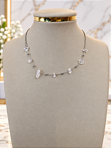 Gargantilha Choker com Pedras Incolor - Aço Inoxidável - MG956