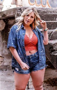 CAMISA JEANS MANGA CURTA PLUS SIZE