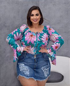BLUSA CIAGANINHA FLORAL MANGA FLARE