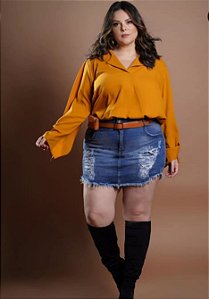 blusa preta com manga princesa plus size - Petrika Moda Plus Size