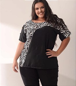 BLUSA VISCOSE MANDA ASSIMETRICA ANIMAL PRINT