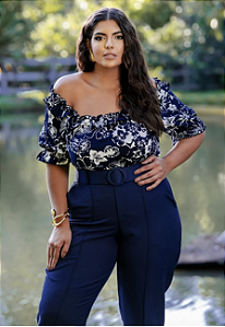 BLUSA ESTAMPADA DECOTE OMBRO A OMBRO COM BABADINHOS