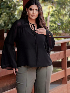 BLUSA LISA MANGA LONGA COM BABADO FRU FRU E REGATINHA