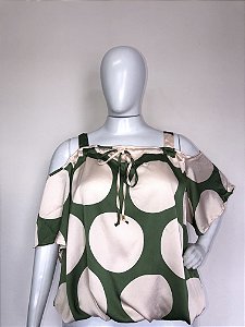 BLUSA CIGANA DE POAS VERDE E CREME