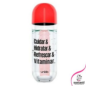 Garrafa com Porta Pílulas 600ml - Cuidar&Hidratar&Refrescar&Vitaminar