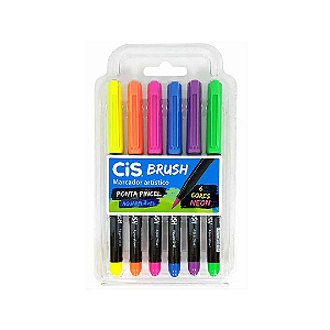 Marcadores Artísticos Canetas Brush Pen Pincel Aquarelável 06 cores Neon | CiS