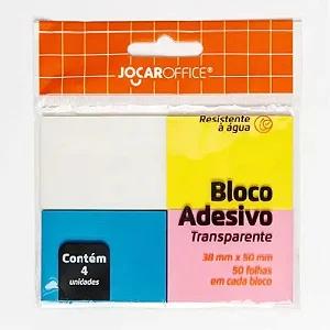 Bloco Adesivo Transparente Colors c/4 | Jocar Office
